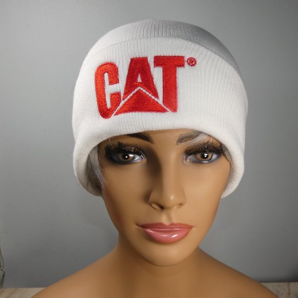 Caterpillar - CAT logo Knit Cap Beanie White and Red - Picture 3 of 9